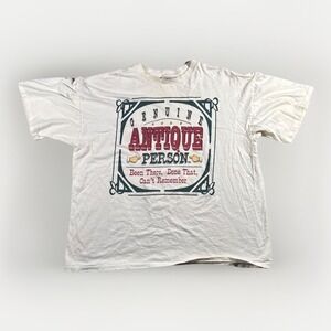 Vintage 1993 laid back "genuine antique person." Size XXL. Heavy wear